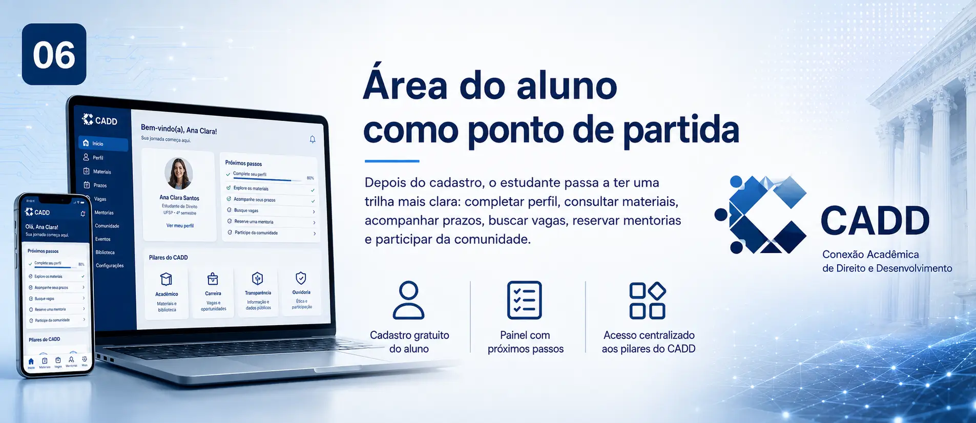 Cadastro e area do aluno CADD para centralizar demandas